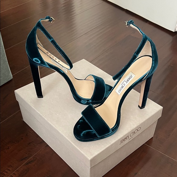Jimmy Choo Dark Teal Velvet Heels - Picture 4 of 4